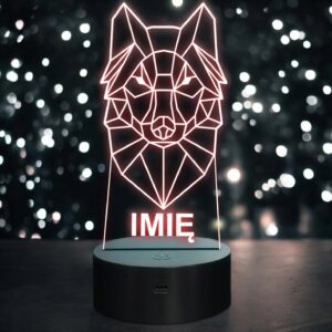Lampka Nocna LED 3D Z Imieniem Grawer Wilk Wilczek na Prezent