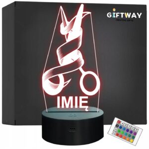 Lampka Nocna LED Imię Statuetka Barber Nożyczki Fryzjerskie Prezent Grawer