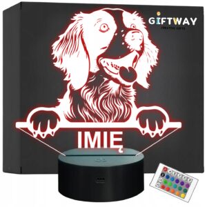 Lampka Nocna LED Spaniel Bretoński Rasa Psa z Imieniem na Prezent