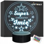 Lampka Nocna LED Statuetka Super Chrzestny Chrzest na Prezent Grawer
