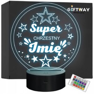 Lampka Nocna LED Statuetka Super Chrzestny Chrzest na Prezent Grawer