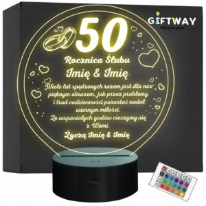 Lampka Nocna LED Statuetka Pamiątka 50 Rocznica Ślubu Prezent Grawer