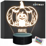 Lampka Nocna LED Imię Statuetka Halloween Dynia Nietoperz na Prezent Grawer