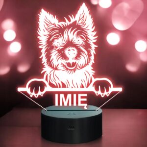 Lampka Nocna LED Cairn Terrier Rasa Psa z Imieniem na Prezent