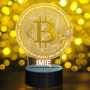 Lampka Nocna LED Bitcoin Kryptowaluty Trading z Imieniem Prezent Grawer