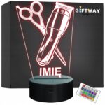 Lampka Nocna LED Imię Statuetka Barber Maszynka i Nożyczki Prezent Grawer