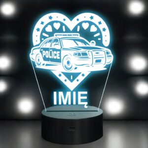 Lampka Nocna LED Imię Wóz Policyjny Radiowóz z Sercem na Prezent Grawer v.4