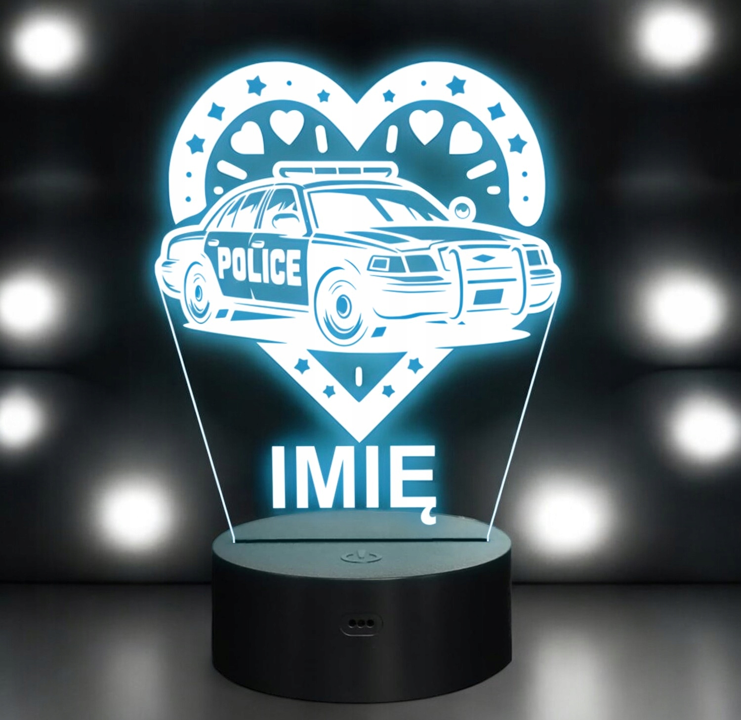 Lampka Nocna LED Imię Wóz Policyjny Radiowóz z Sercem na Prezent Grawer v.4 Lampka Nocna LED Imię Wóz Policyjny Radiowóz z Sercem na Prezent Grawer v.4