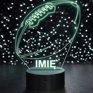 Lampka Nocna LED Z Imieniem Grawer Piłka Rugby Sport Prezent v.2