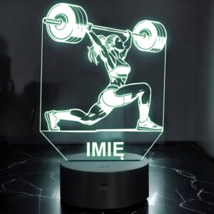 Lampka Nocna LED Imię Kulturystka Siłownia Sztanga na Prezent Grawer v.2