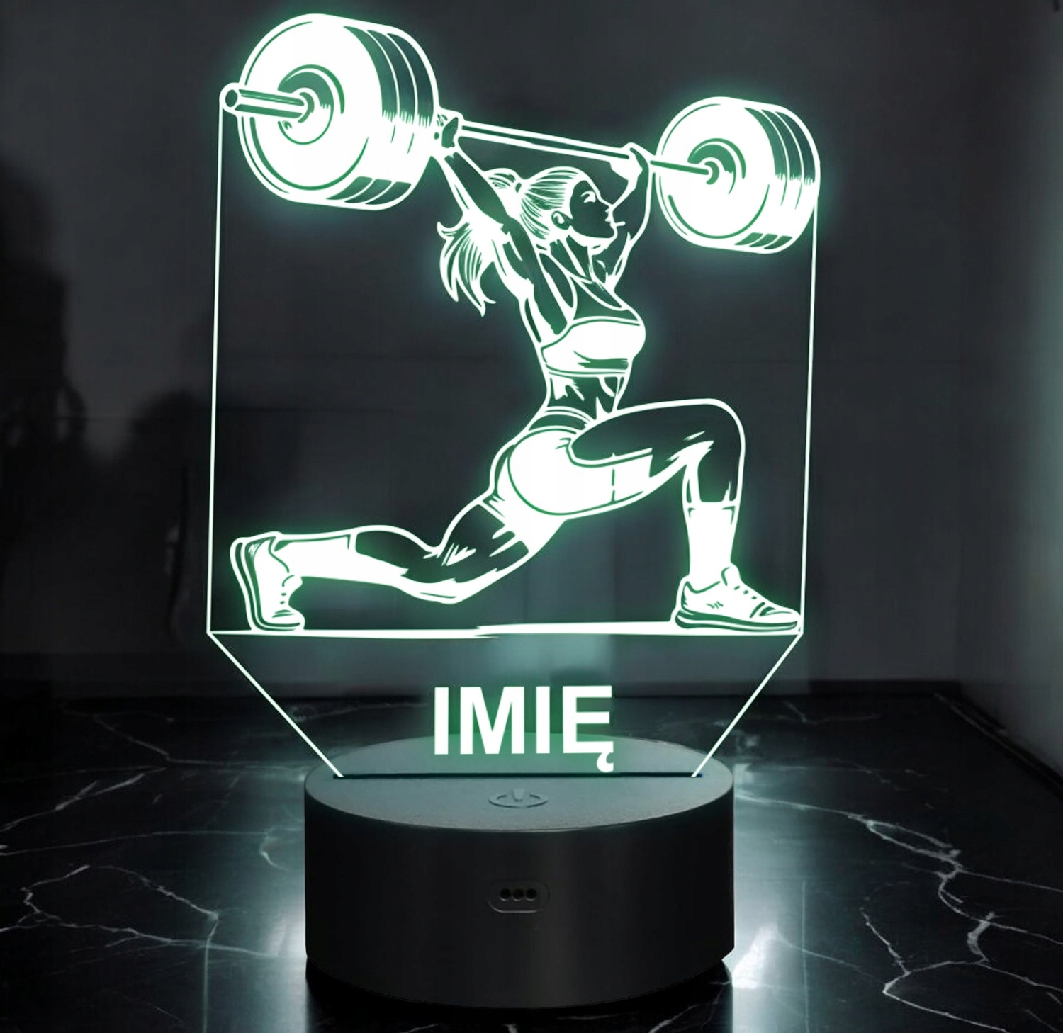 Lampka Nocna LED Imię Kulturystka Siłownia Sztanga na Prezent Grawer v.2 Lampka Nocna LED Imię Kulturystka Siłownia Sztanga na Prezent Grawer v.2