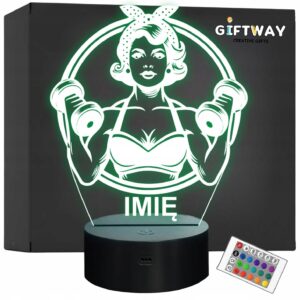 Lampka Nocna LED Imię Kulturystka Pop Art Sport Hantle na Prezent Grawer