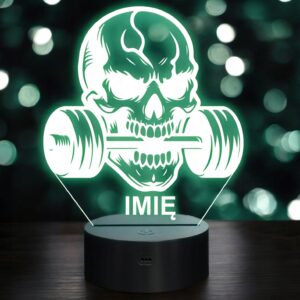 Lampka Nocna LED Imię Statuetka Czaszka Hantle Siłownia Prezent Grawer