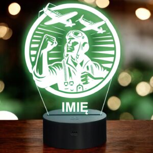 Lampka Nocna LED Statuetka Pilot Wojskowy Zawód Samolot Prezent Grawer v.4