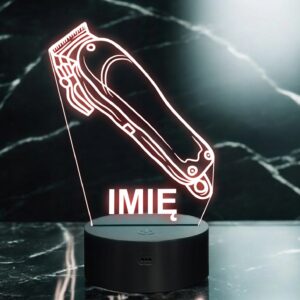 Lampka Nocna LED Imię Statuetka Maszynka Fryzjerska Barber Prezent Grawer 2