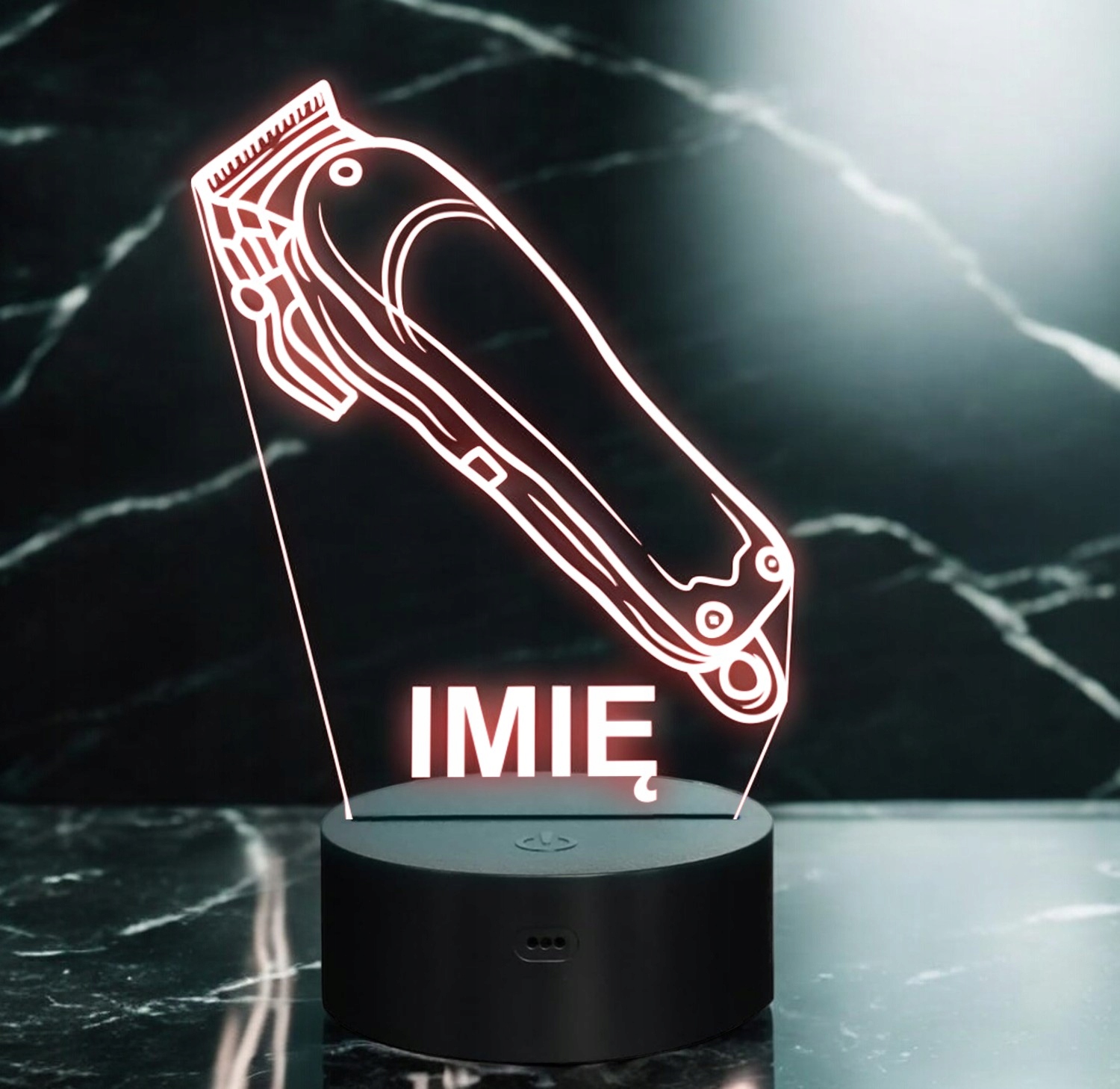 Lampka Nocna LED Imię Statuetka Maszynka Fryzjerska Barber Prezent Grawer 2 Lampka Nocna LED Imię Statuetka Maszynka Fryzjerska Barber Prezent Grawer 2