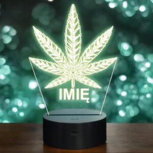 Lampka Nocna LED Imię Statuetka Liść Marihuany na Prezent Grawer