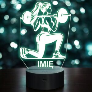 Lampka Nocna LED Imię Kulturystka Siłownia Sztanga na Prezent Grawer v.1