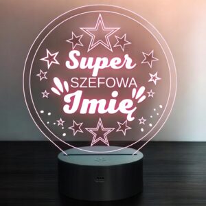 Lampka Nocna LED Statuetka Super Szefowa Praca na Prezent Grawer