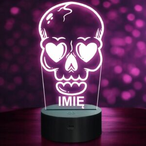 Lampka Nocna LED Imię Statuetka Czaszka Serca Pastel Goth na Prezent Grawer