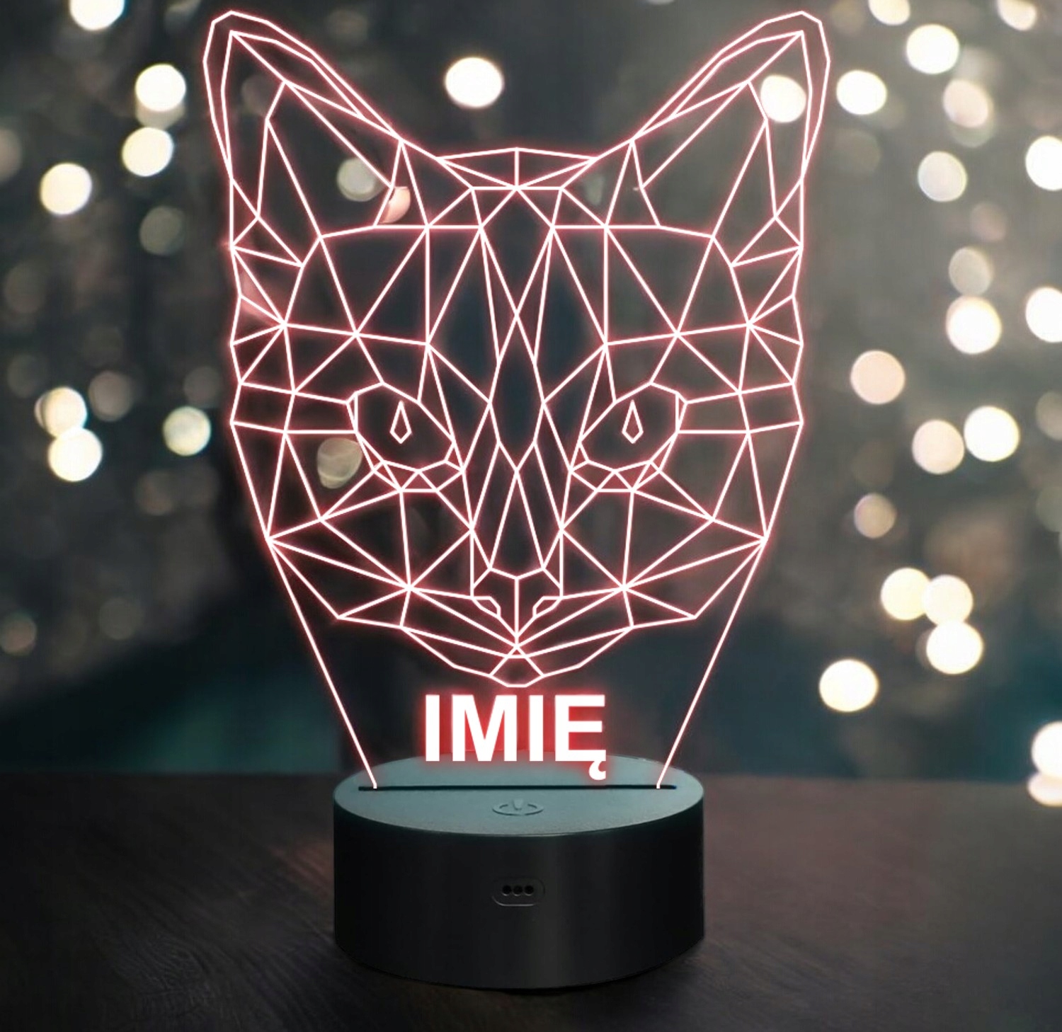 Lampka Nocna LED 3D Z Imieniem Grawer Kot Geometryczny Prezent Lampka Nocna LED 3D Z Imieniem Grawer Kot Geometryczny Prezent
