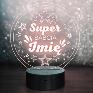 Lampka Nocna LED Statuetka Super Babcia Rodzina na Prezent Grawer