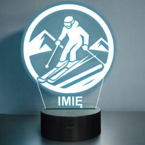 Lampka Nocna LED Statuetka Sporty Zimowe Narty Narciarz Prezent Grawer v.5