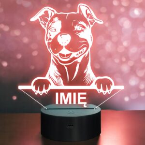 Lampka Nocna LED Pies Amstaff Rasa z Imieniem Prezent Grawer v.1