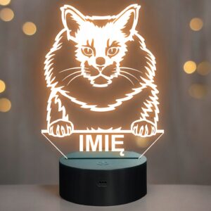Lampka Nocna LED Maine Coon Rasa Kota z Imieniem na Prezent