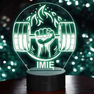 Lampka Nocna LED Imię Ręka Siłownia Sport Hantle na Prezent Grawer v.2
