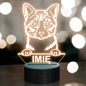 Lampka Nocna LED Ojos Azules Rasa Kota z Imieniem na Prezent