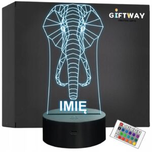 Lampka Nocna LED 3D Z Imieniem Grawer Słoń Słonik Prezent Personalizowana