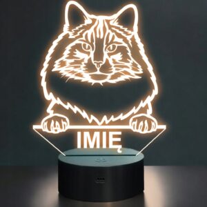 Lampka Nocna LED Norwegian Forest Cat Rasa Kota z Imieniem na Prezent