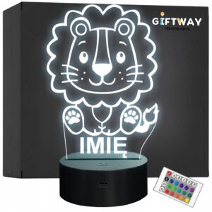 Lampka Nocna LED Z Imieniem Słodki Lew dla Dzieci na Prezent Grawer