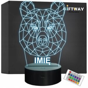 Lampka Nocna LED 3D Z Imieniem Grawer Niedźwiedź Personalizowana na Prezent