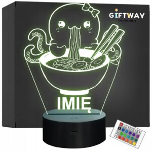 Lampka Nocna LED Imię Słodka Ośmiornica Jedząca Ramen Anime Prezent Grawer