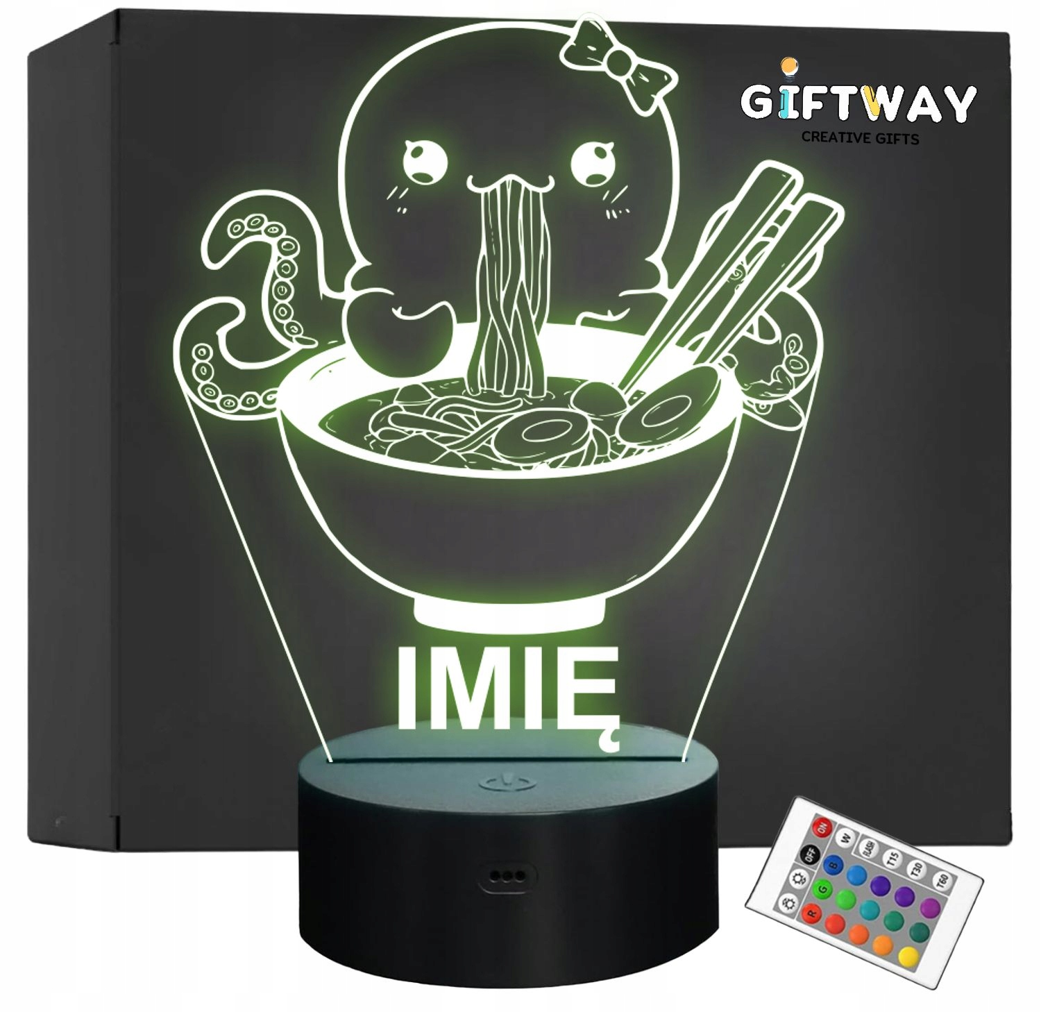 Lampka Nocna LED Imię Słodka Ośmiornica Jedząca Ramen Anime Prezent Grawer Lampka Nocna LED Imię Słodka Ośmiornica Jedząca Ramen Anime Prezent Grawer
