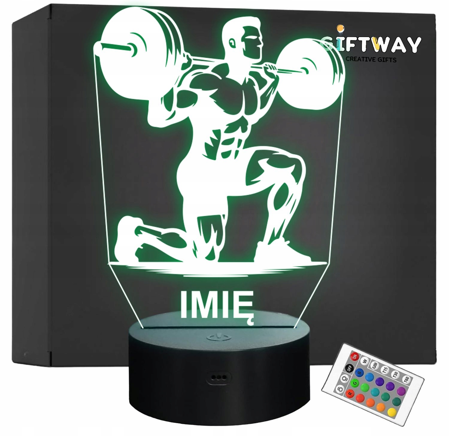 Lampka Nocna LED Imię Sylwetka Kulturysta Siłownia Sztanga Prezent Grawer Lampka Nocna LED Imię Sylwetka Kulturysta Siłownia Sztanga Prezent Grawer
