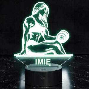 Lampka Nocna LED Imię Kulturystka Siłownia Hantle na Prezent Grawer v.2