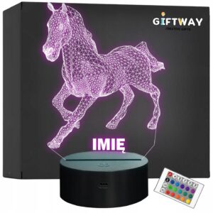 Lampka Nocna LED Koń 3D Iluzja Z Imieniem Personalizowana dla Dziecka