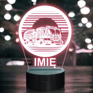 Lampka Nocna LED Imię Statuetka Wóz Straż Pożarna na Prezent Grawer v.6