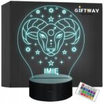 Lampka Nocna Baran LED Znak Zodiaku Horoskop z Imieniem Prezent Grawer