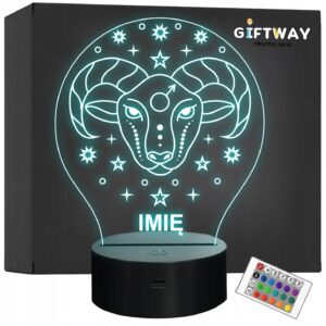 Lampka Nocna Baran LED Znak Zodiaku Horoskop z Imieniem Prezent Grawer