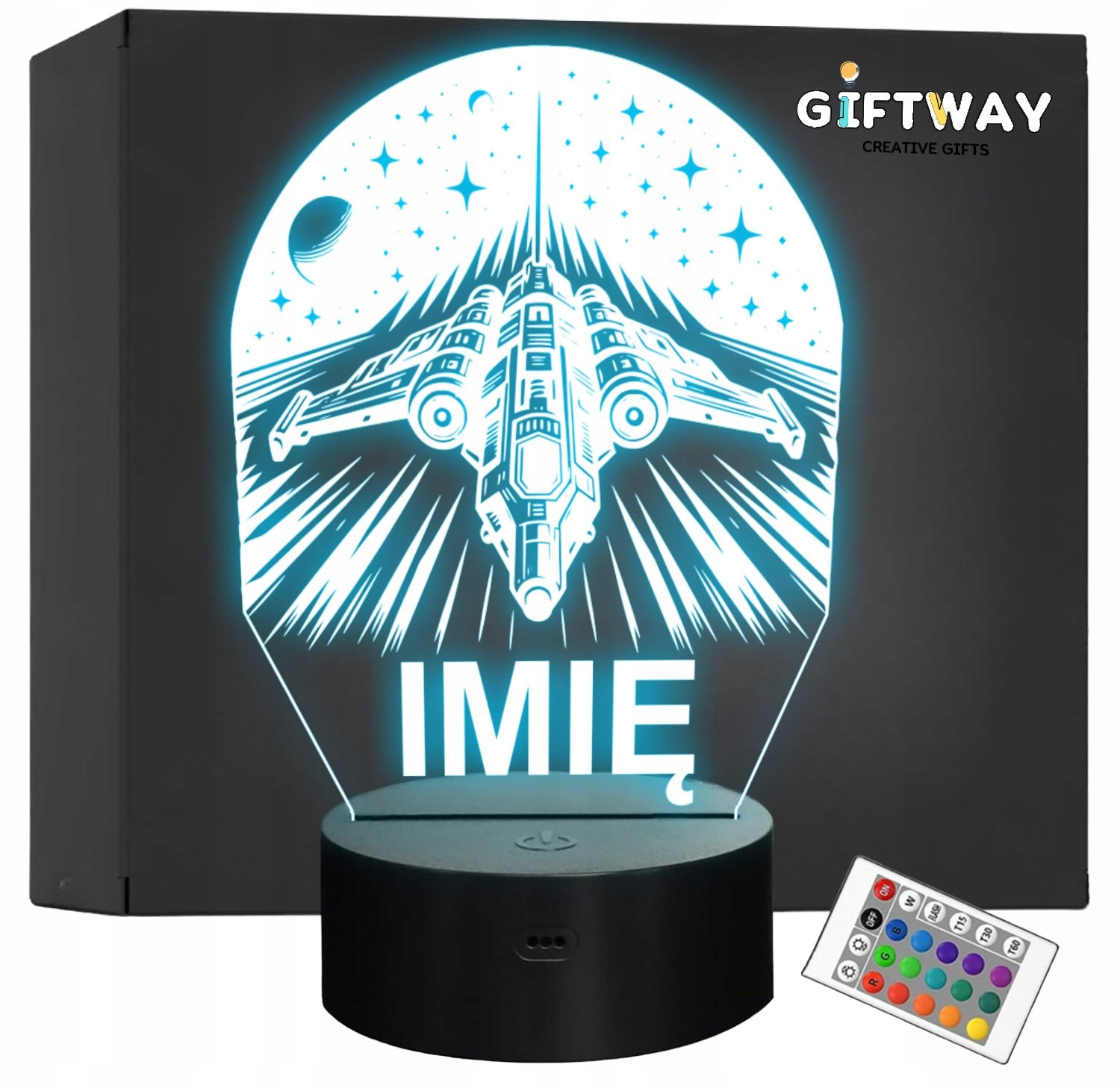 Lampka Nocna LED Imię Statek Kosmiczny na Prezent Grawer v.1 Lampka Nocna LED Imię Statek Kosmiczny na Prezent Grawer v.1