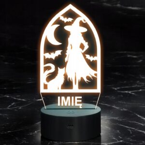 Lampka Nocna LED Imię Statuetka Halloween Czarownica Kot na Prezent Grawer