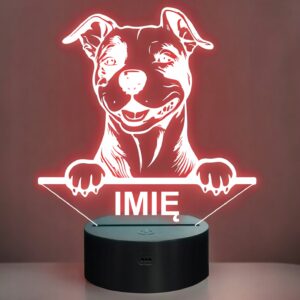 Lampka Nocna LED Pies Amstaff Rasa z Imieniem Prezent Grawer v.1