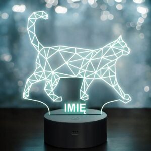Lampka Nocna LED Z Imieniem Grawer Kot Geometryczy na Prezent