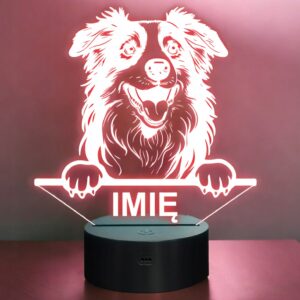 Lampka Nocna LED Pies Owczarek Australijski Australian Shepherd z Imieniem