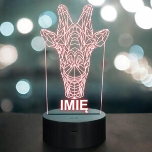 Lampka Nocna LED 3D Z Imieniem Grawer Żyrafa Geo Personalizowana na Prezent