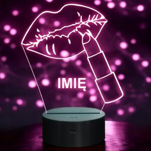 Lampka Nocna LED Imię Statuetka Usta Szminka Beauty na Prezent Grawer